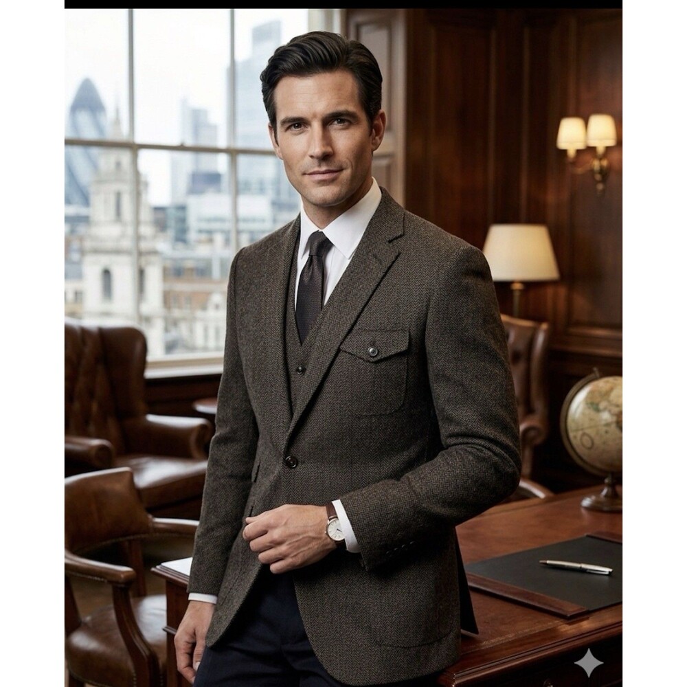 Paisley & Gray Slim Fit Blazer 44R  Brown Gray Herringbone Tweed  Sport Coat